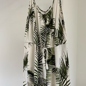 H&M White Romper with Olive Green Palm Print